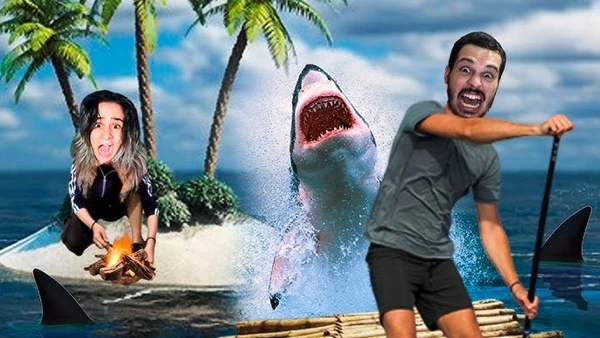 People in danger from shark near island in "A Ilha Secreta".